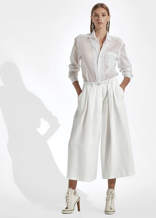 Ralph Lauren Adrianna Linen Wide-Leg Bukser Dame Danmark (WZYPU7952)